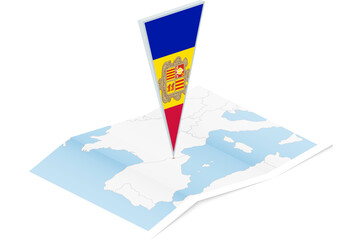 Andorra map with triangular flag in Isometric style. - obrazy, fototapety, plakaty