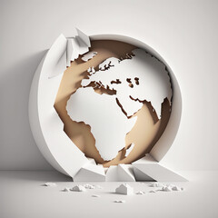Creative 3D illustration of a broken globe, symbolizing environmental issues and global fragility