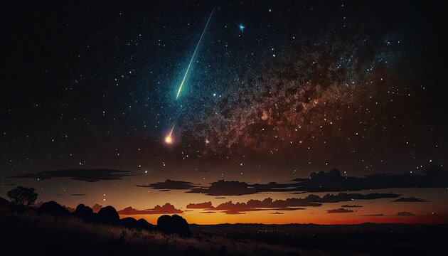 Beautiful Night Sky Landscape With Falling Meteor Wallpaper Generated AI HD 4K