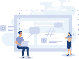 SMM strategy  concept,  Social media management, microblog platform, online content marketing, user engagement and interaction, flat vector modern illustration 