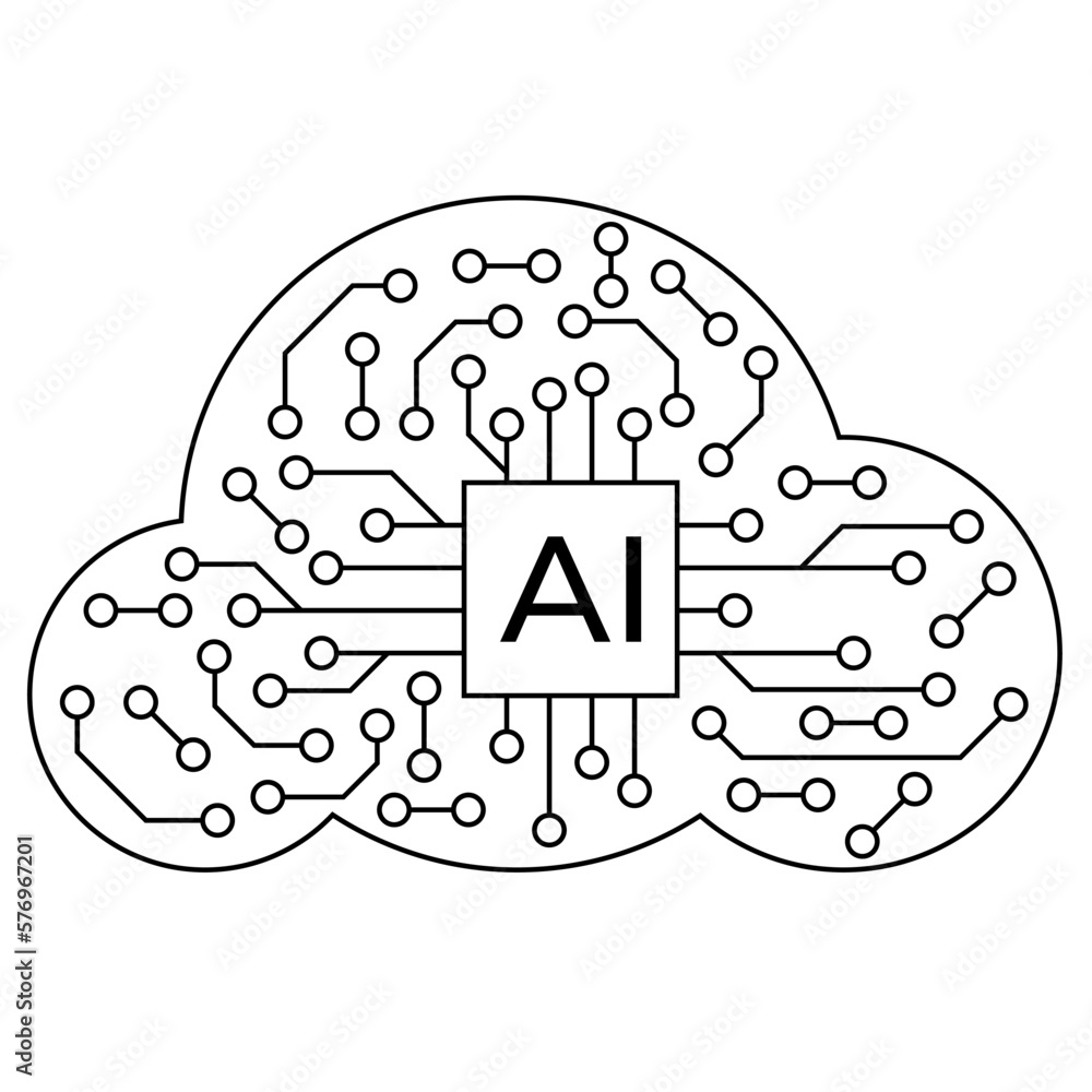 Poster Circuit board with cloud computing system. Concept cloud management with artificial intelligence. technology background.