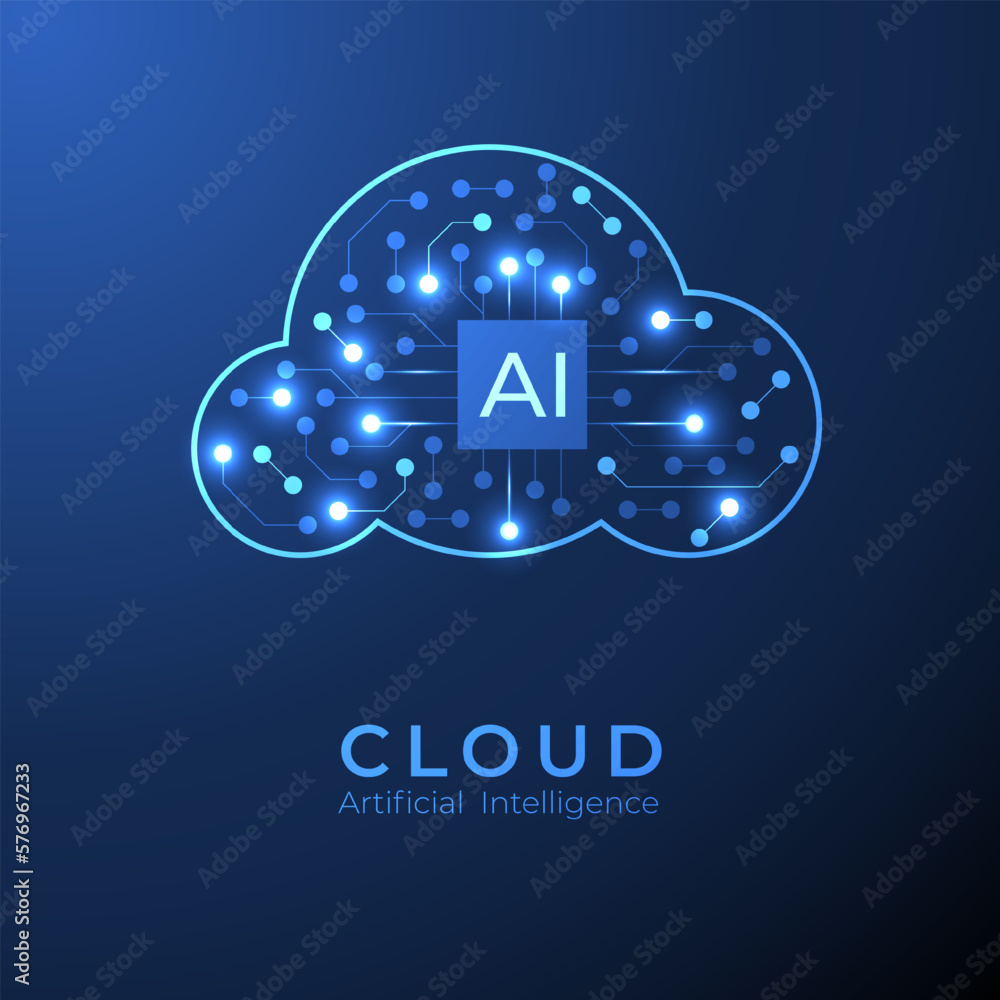 Aufkleber Circuit board with cloud computing system. Concept cloud management with artificial intelligence. technology background.