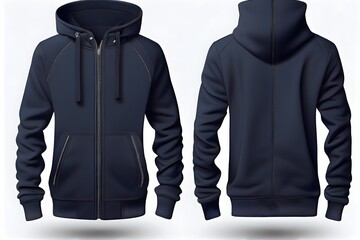 Blank navy hoodie isolated on white background, generative ai