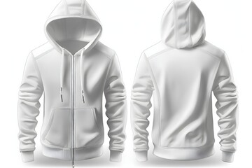 White jacket on a white, generative ai. Blank White hoodie isolated on white background. Mockup ready template