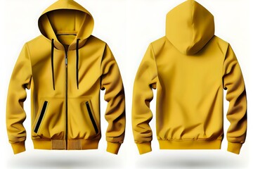 Yellow jacket on a white, generative ai. Blank yellow hoodie isolated on white background. Mockup ready template