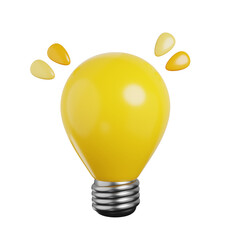 Yellow light bulb on 3d rendering with cartoon style. Business idea concept. 3d render illustration