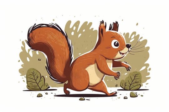 Weird red squirrel strutting his stuff in the woods. Animal with a sense of humor. Generative AI