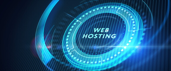 Web Hosting. The activity of providing storage space and access for websites. Business, modern technology, internet and networking concept. 3d illustration