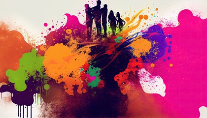 Holi celebration illustration, holiday festive. Colorful paint and powder generative ai