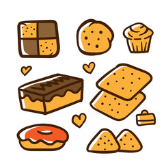set of hand drawn cookies and cake