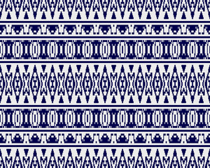 Tribal seamless pattern vector in blue white colors. Print with Thai tribe border motifs. Ethic texture. Background for cloth, fabric, wallpaper, curtain, carpet, wrapping paper and card template.