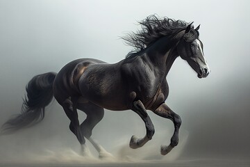 Naklejka na ściany i meble Gorgeous black stallion illustrated portrait, stunning illustration generated by Ai, 