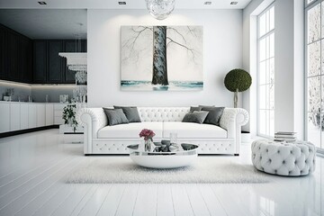 lovely white sofa in the living room. Generative AI