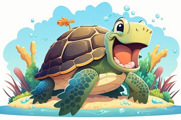 Animals Seychelles giant tortoise, laughing turtle. Generative AI