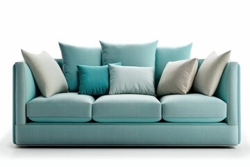 Refined Flax fabric sofa. One sofa against a white background. Studio taping. Generative AI
