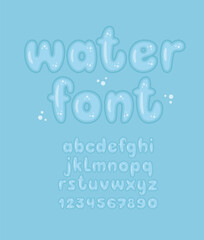 Water Alphabet. Liquid Drops Font. Water Blob Letters and Numbers.