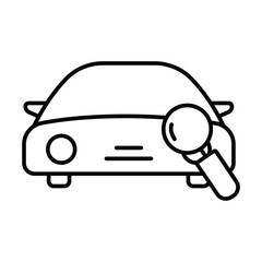 Auto diagnosis icon illustration. car icon with search. icon related to car service, car repair. outline icon style. Simple vector design editable