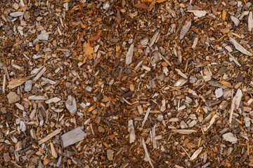 Mulch background. A pile of wood chips to be used as landscaping mulch.