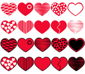 Red hearts collection illustration isolated