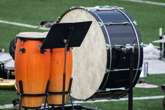 High school band drums on the football field . High quality photo