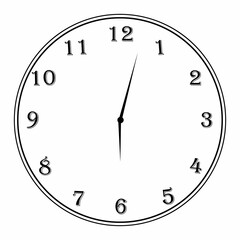 A round clock with a dial and hands. Transparent background