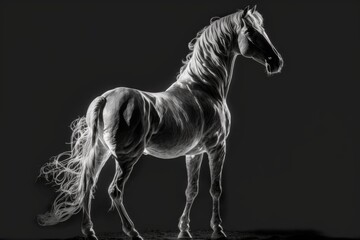 Obraz na płótnie Canvas silhouette of an Arabian horse on a black background. Generative AI