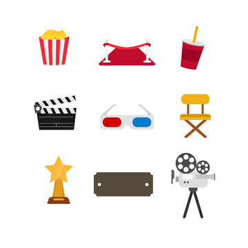 Set Entertainment Cinema Elements Icons
