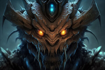 Dangerous alien with yellow eyes and scary teeth. Generative Ai