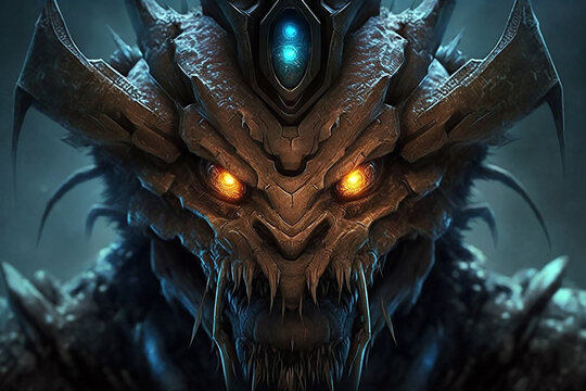 Dangerous alien with yellow eyes and scary teeth. Generative Ai