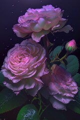 Beautiful pink roses on a dark background. Floral background. Generative AI