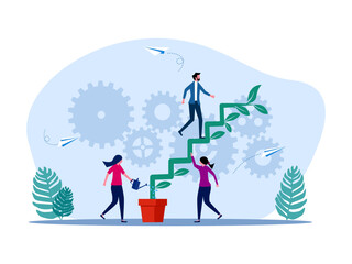 person steps on a ladder tree. Business growth or company development. investment concept vector