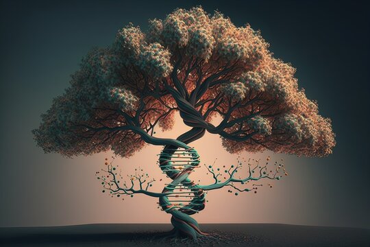 tree with a trunk in the shape of a dna helix. Generated by AI