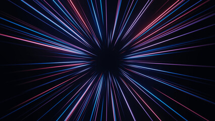 3D Rendering of warp trail light. For product advertising background. Leading line path and copy space area
