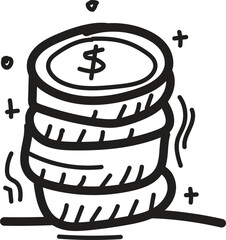 doodle dollar coin icon outline vector illustration
