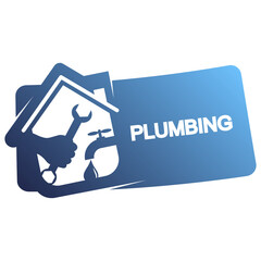 Banner repair and service plumbing. Wrench in hand and water faucet