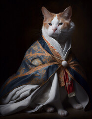 Royal Portrait Painting of a Japanese Bobtail Cat Dressed like a British King | Generative AI