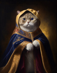 Royal Portrait Painting of a Scottish Fold Cat Dressed like a British King | Generative AI