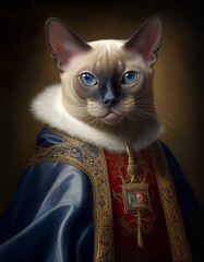 Royal Portrait Painting of a Tonkinese Cat Dressed like a British King | Generative AI
