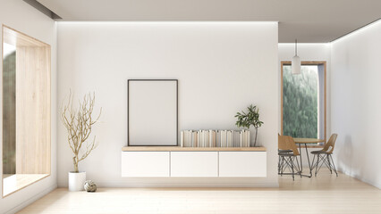 Cream white luxury living room wall poster frame mockup Modern minimalist interior design decoration style. Artwork concept mockup in interior design. 3D rendering, 3D illustration.