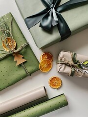 craft green gift box with ribbon