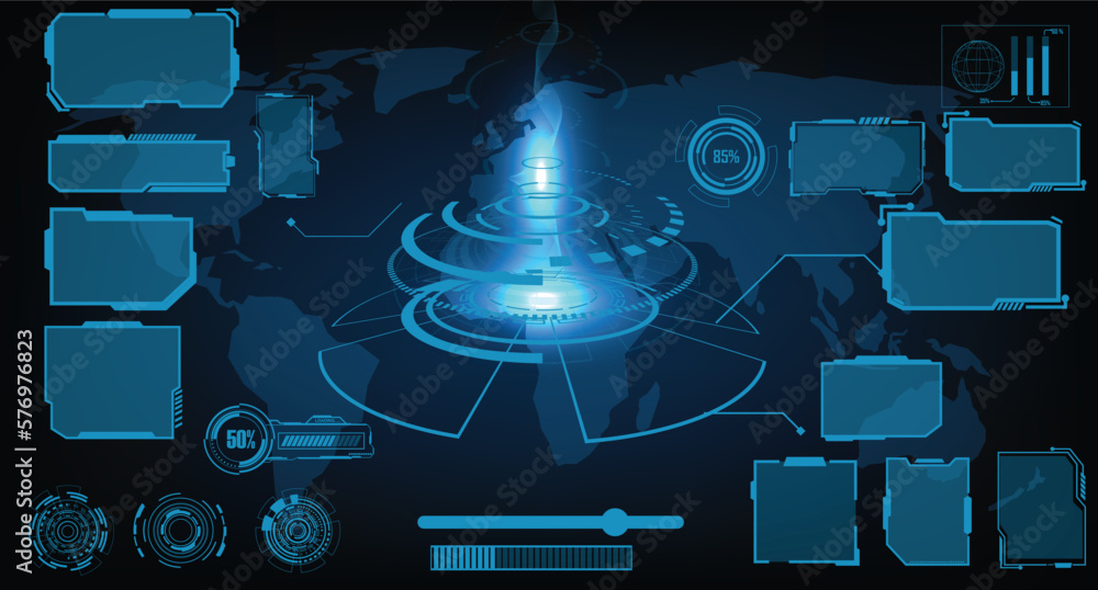 Fototapete digital interface hud elements set pack. user interface, frame screens. callouts titles, fui circle 