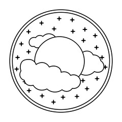 Moon linear icon with clouds