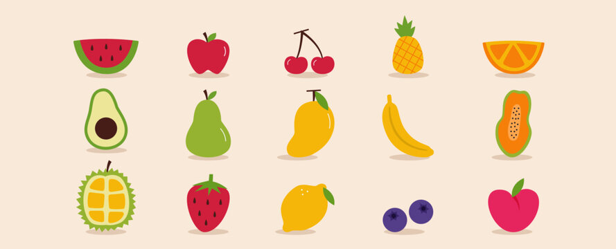 Fruits element vector flat design illustration set