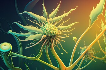 Fototapeta premium Medical marijuana in bloom, bud, flower, or at the trichome bearing node of a marijuana plant. Generative AI
