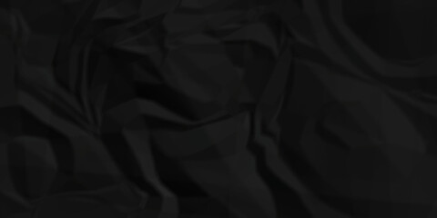 Dark Black facbric paper backdrop crumpled texture. dark black textured crumpled black paper background. panorama black paper texture background, crumpled pattern.