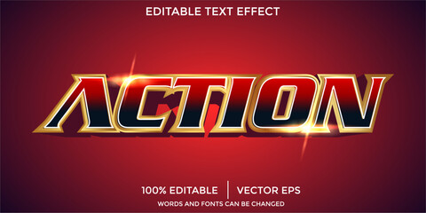 Action 3D Editable Text Effect Template, glowing red neon light effect font style