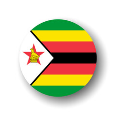 Zimbabwe flag - flat vector circle icon or badge with dropped shadow.
