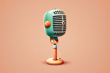 Old school microphone on a white background. Generative AI
