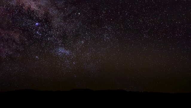 Starry Milky Way skies with landscape silhouette.