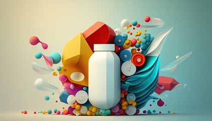 Pharmacology and pharmaceuticals, healthcare background with copy space. Generative AI illustration